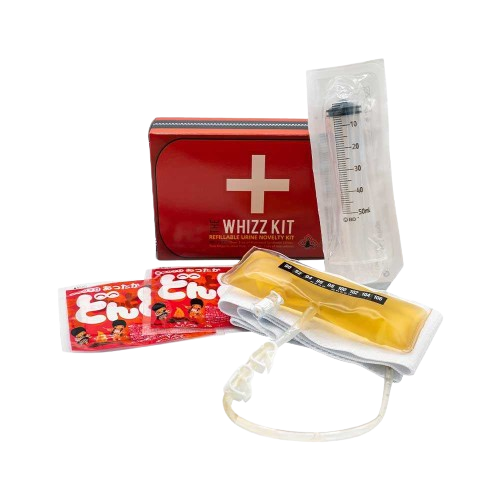 The Whizz Kit Refillable Urine Novelty Kit: Syringe, Urine bag, heating pads